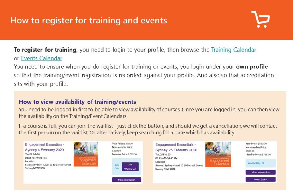 How to register for events and training infographic
