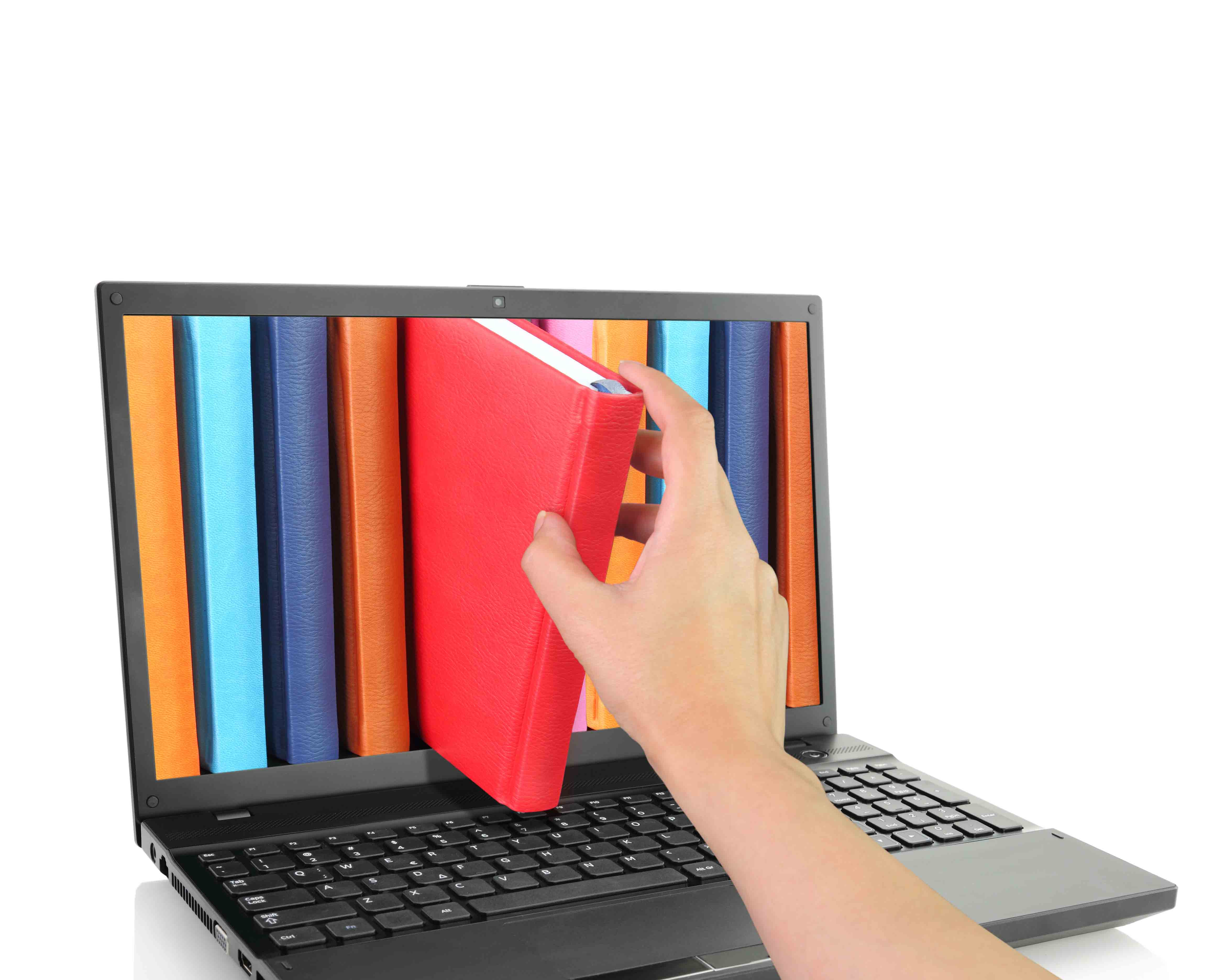 Hand pulling book out of computer