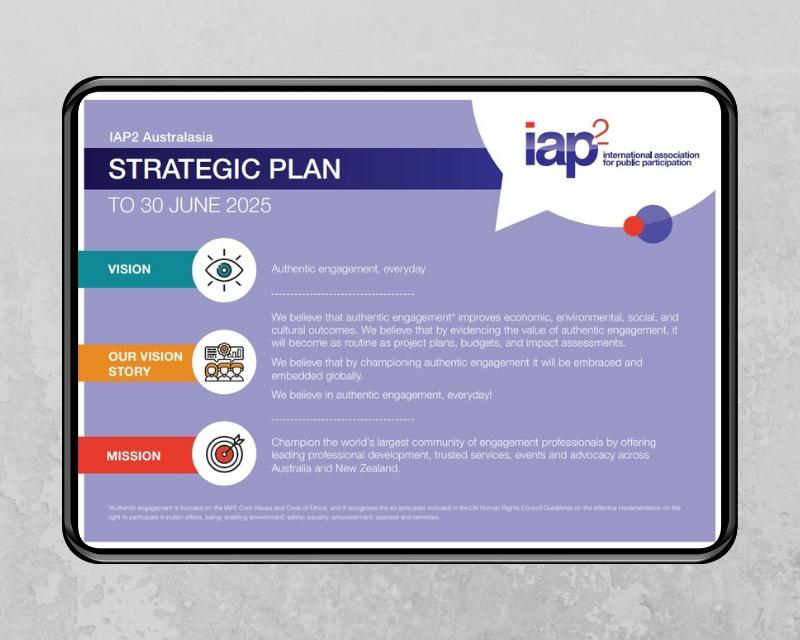 Image of the strategic plan on a tablet screen